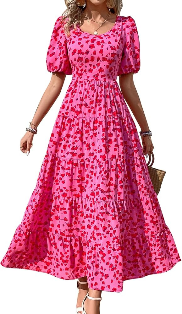 PRETTYGARDEN Womens Dresses 2025 Puff Sleeve Floral Casual Summer Dresses Smocked Backless Beach ... | Amazon (US)