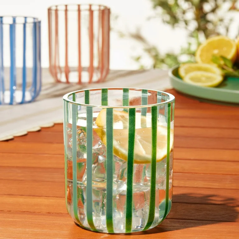 Mainstays by Becky G. & Alejandra 14-Ounce Short Acrylic Stripe Line Tumbler, Green | Walmart (US)