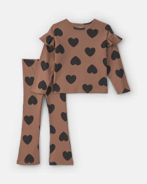 Toddler Girl 2-Piece Heart Long-Sleeve Top & Pant Set - Brown | Carter's Inc
