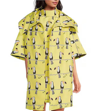 Toucan Print Oversized Point Collar 3/4 Sleeve Side Pocket Car Coat | Dillard's