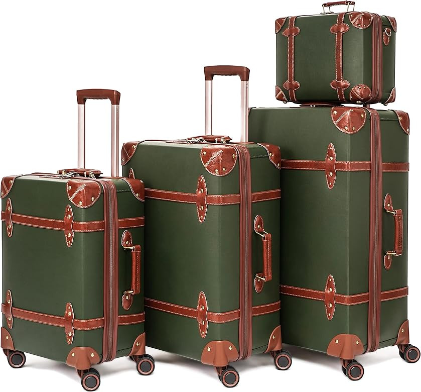 NZBZ Vintage Luggage Sets of 4 Pieces, Carry On Cute Suitcase with Rolling Spinner Wheels TSA Lock L | Amazon (US)
