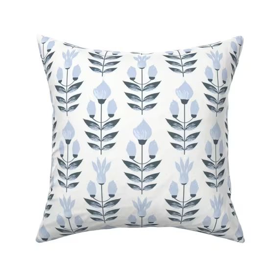 Tulip Indigo Blue Floral Block Print Pillow | Etsy (US)