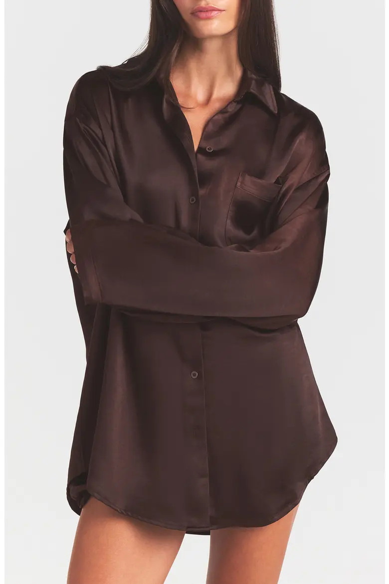 Lightweight Stretch Satin Button-Up Shirt (Women) | Nordstrom | Nordstrom