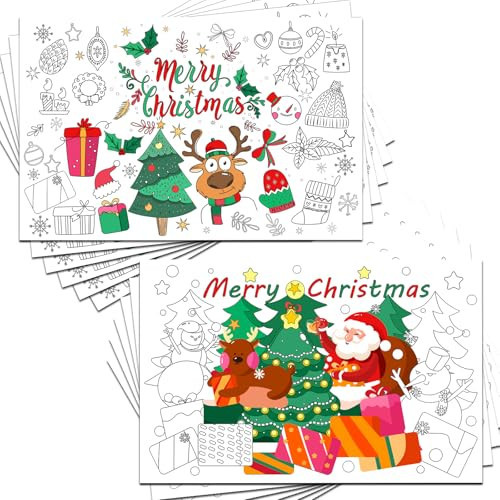 Disposable Christmas Place Mats for Kids - 12 Pcs Coloring Pages 17'x 11' Table Mat Sheets for Merry Christmas Holiday Party Decorations School Coloring Activity Crafts | Amazon (US)