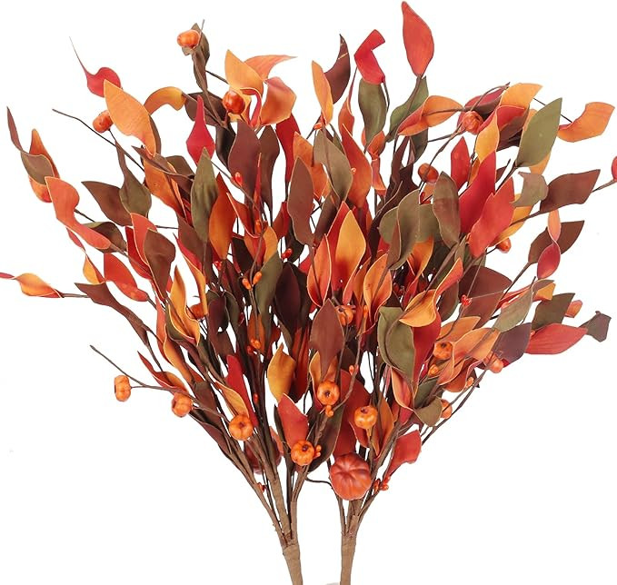 Amazon.com: HO2NLE 2PCS Artificial Fall Flowers Arrangement with Small Pumpkin Fake Autumn Leaves... | Amazon (US)