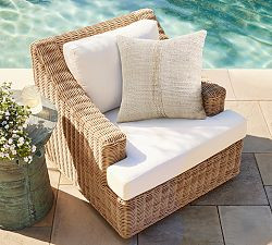 Huntington Wicker Slope Arm Swivel Outdoor Lounge Chair | Pottery Barn (US)