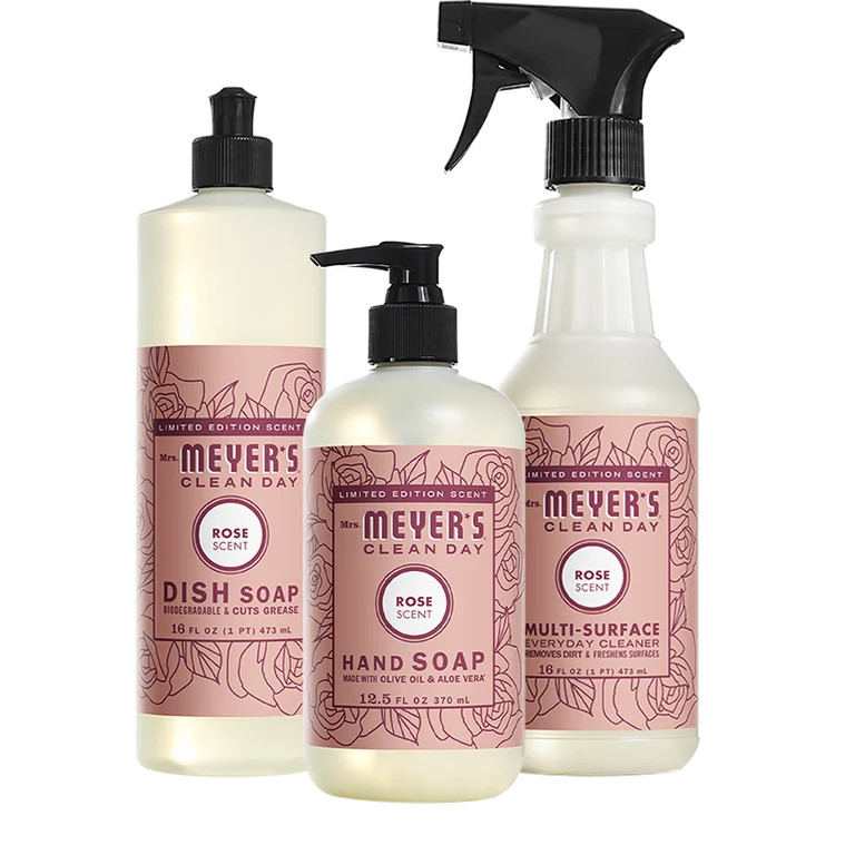 Mrs. Meyer's Rose Kitchen Set, Dish Soap, Hand Soap, Multi-Surface Cleaner, 1 CT | Walmart (US)