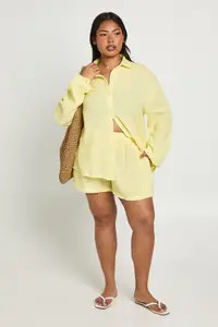 Lemon Plus Cheesecloth Beach Short | Boohoo USA | boohoo (US & Canada)