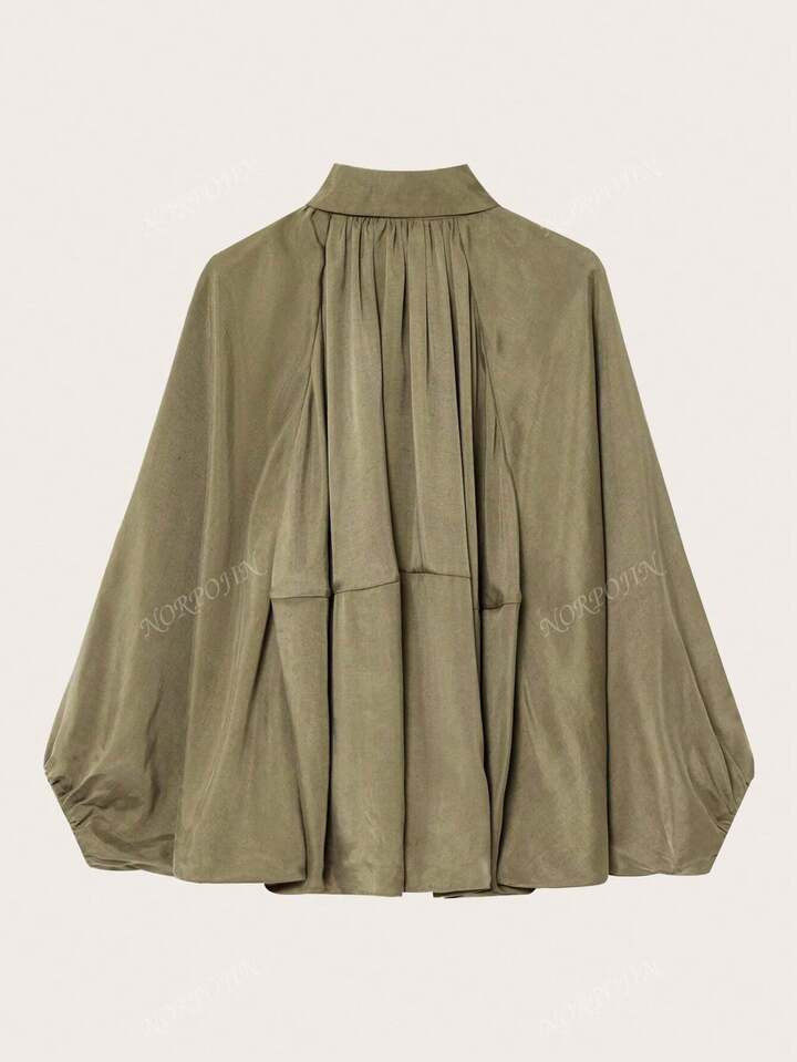 Women Spring/Autumn Solid Color Puff Bomber Jacket | SHEIN