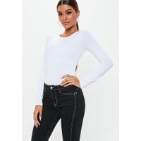 White Long Sleeved Jersey Bodysuit, White | Missguided (US & CA)
