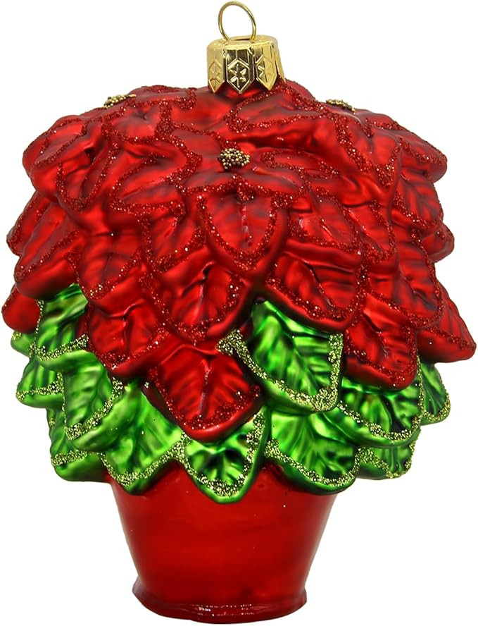 CDL Glass Blown Poinsettia in Pot Hand Blown Glass Christmas Ornaments (5",Poinsettia Hand G31) | Amazon (US)
