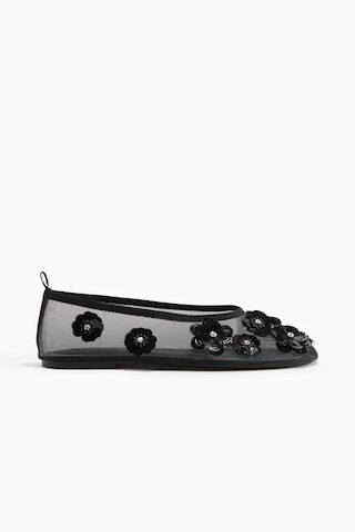 H & M - Appliquéd Mesh Ballet Flats - Black | H&M (US + CA)