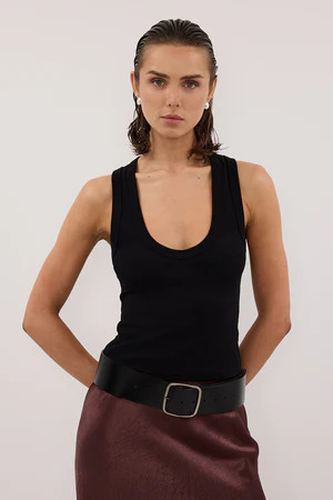 YASMIN BLACK SLEEVELESS KNIT TANK | DISSH