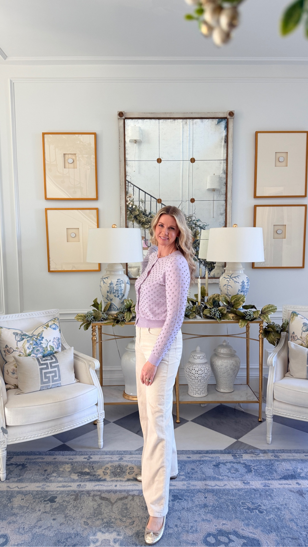 The prettiest lavender sparkle cashmere sweater and ivory corduroys!

#LTKSeasonal #LTKOver40