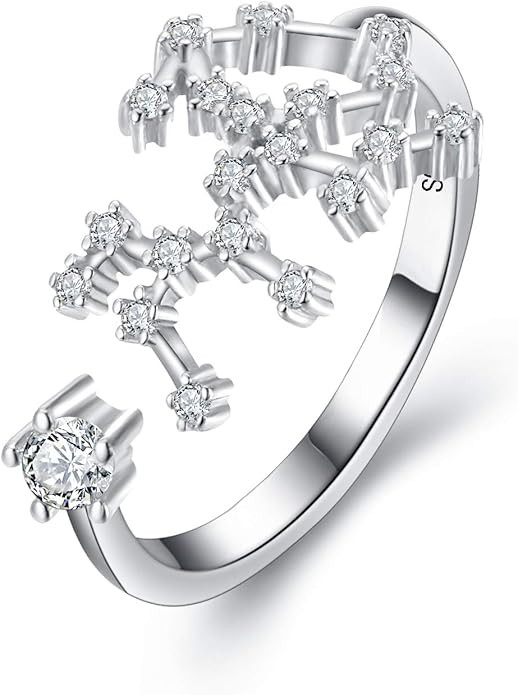 BriLove 925 Sterling Silver CZ Statement Ring Horoscope Zodiac 12 Constellation Astrology Adjusta... | Amazon (US)