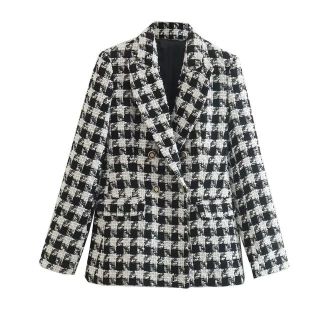 Cumulys - Houndstooth Double-Breasted Blazer | YesStyle Global