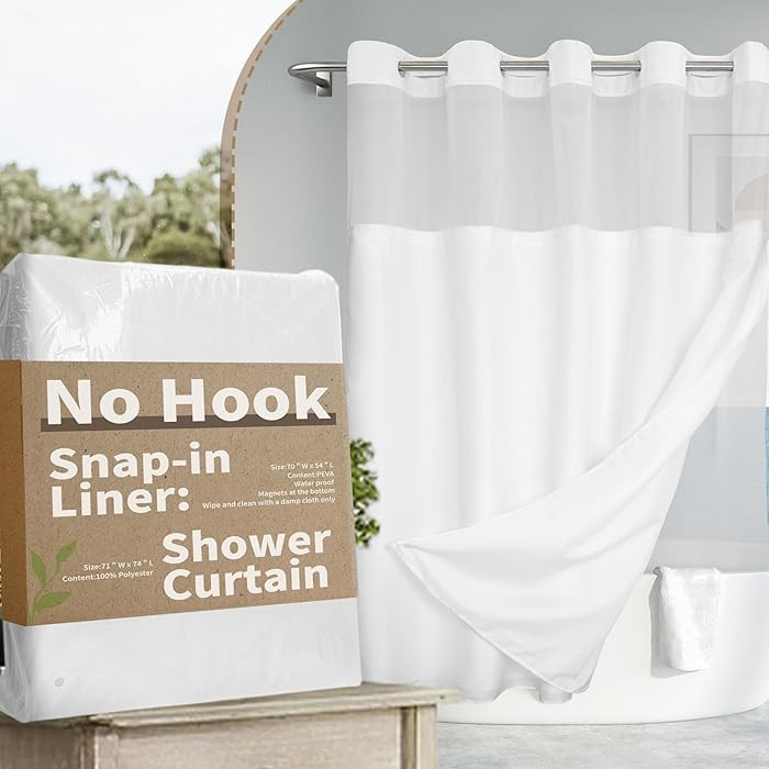 River Dream No Hook Slub Textured Shower Curtain with Snap-in PEVA Liner Set - 71" x 74"(72"), Ho... | Amazon (US)