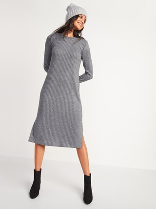 Rib-Knit Long-Sleeve Midi Shift Dress for Women | Old Navy (US)