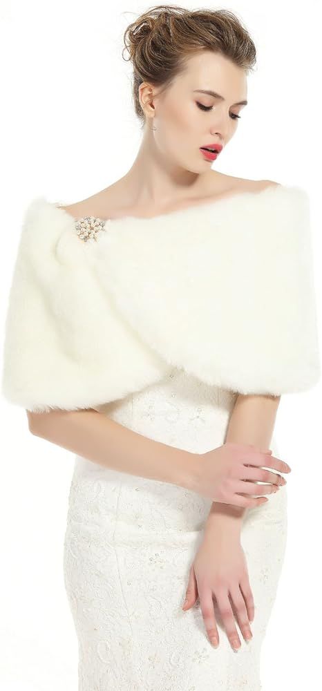 BEAUTELICATE Faux Fur Wrap Shawl Women Shrug Bridal Stole for Winter Wedding Party | Amazon (US)