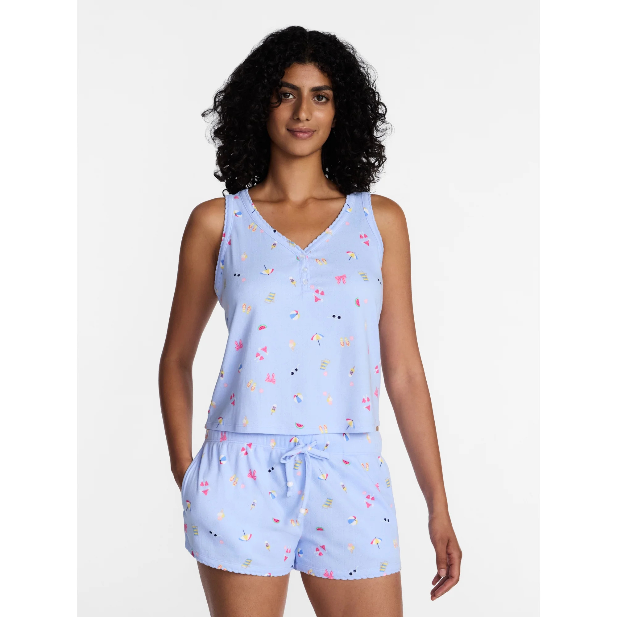 Beach Women's Pointelle Top and Shorts Pajama Set from Way to Celebrate, 2-Piece, Sizes XS-3X | Walmart (US)