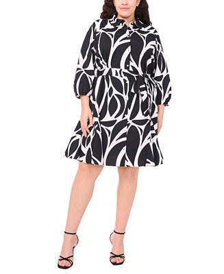 Plus Size 3/4-Sleeve Printed Fit & Flare Shirt Dress | Macy's