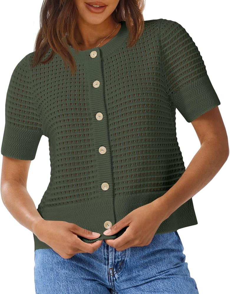 Saodimallsu Womens Crochet Short Sleeve Cardigans Summer Beach Sweater Top | Amazon (US)