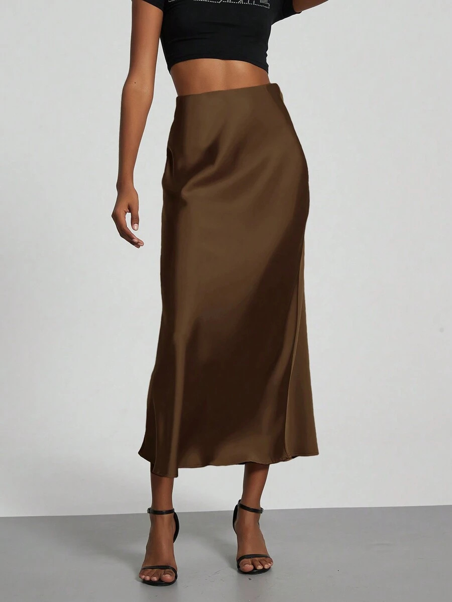 Gonna lunga in raso elasticizzato di moda da donna, adatta per tutte le stagioni | SHEIN