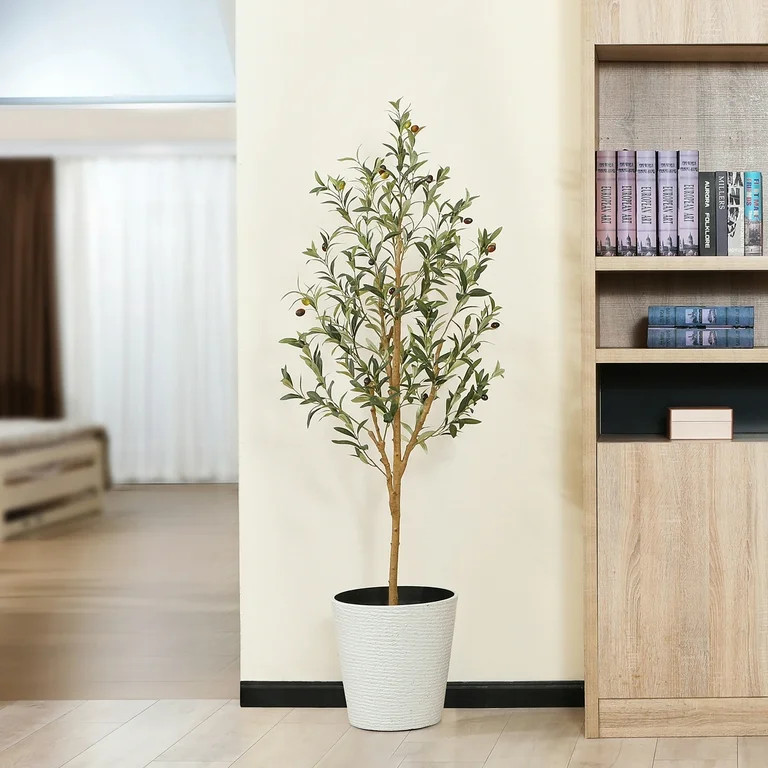 5FT Tall Artificial Olive Tree with 9'' White Taper Planter | Walmart (US)