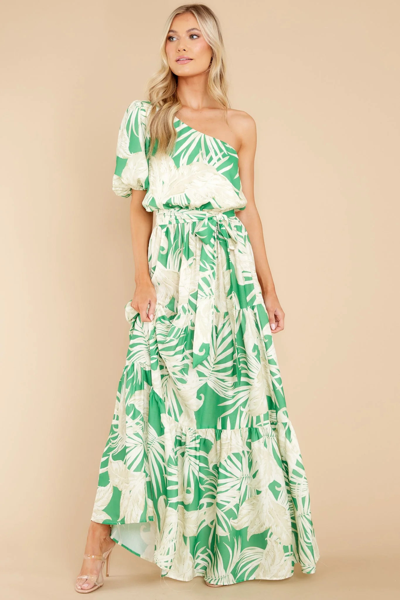 Almost Like Paradise Green Tropical Print Maxi Dress | Red Dress
