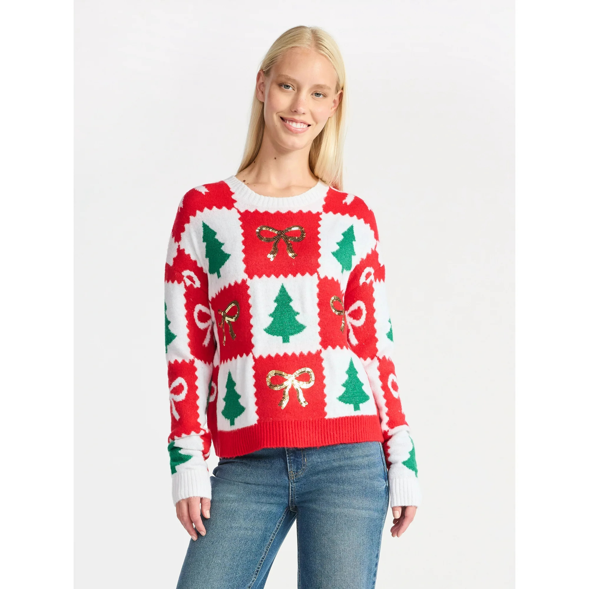 Holiday Time Women's Embellished Pullover Christmas Sweater, Midweight, Sizes XXS-XXXL | Walmart (US)