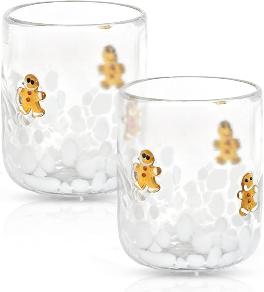 2 Pcs Christmas Icon Juice Glasses,14oz Gingerbread Man Icon Stemless Coffee Cocktail Glassware C... | Amazon (US)