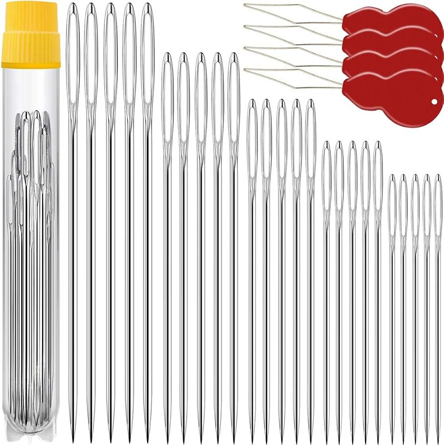 50 Pack Premium Large Eye Needles for Hand Sewing with Needle Threaders, Assorted Sizes, Embroide... | Amazon (US)