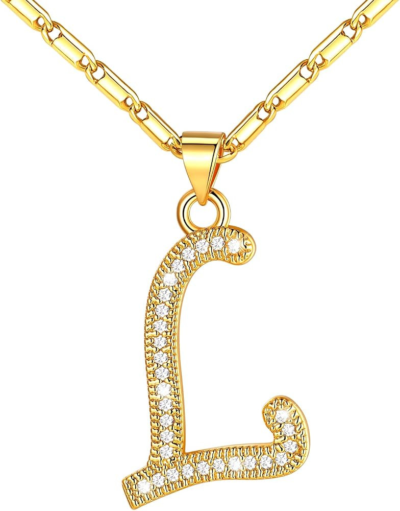 U7 Initial Necklace for Women,CZ Initial Letter Necklace,20"+2" | Amazon (US)