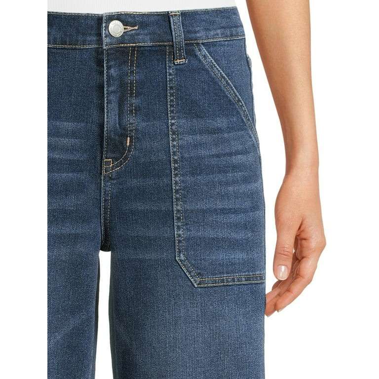Time and Tru Women's High Rise Wide Leg Crop Utility Jeans - Walmart.com | Walmart (US)