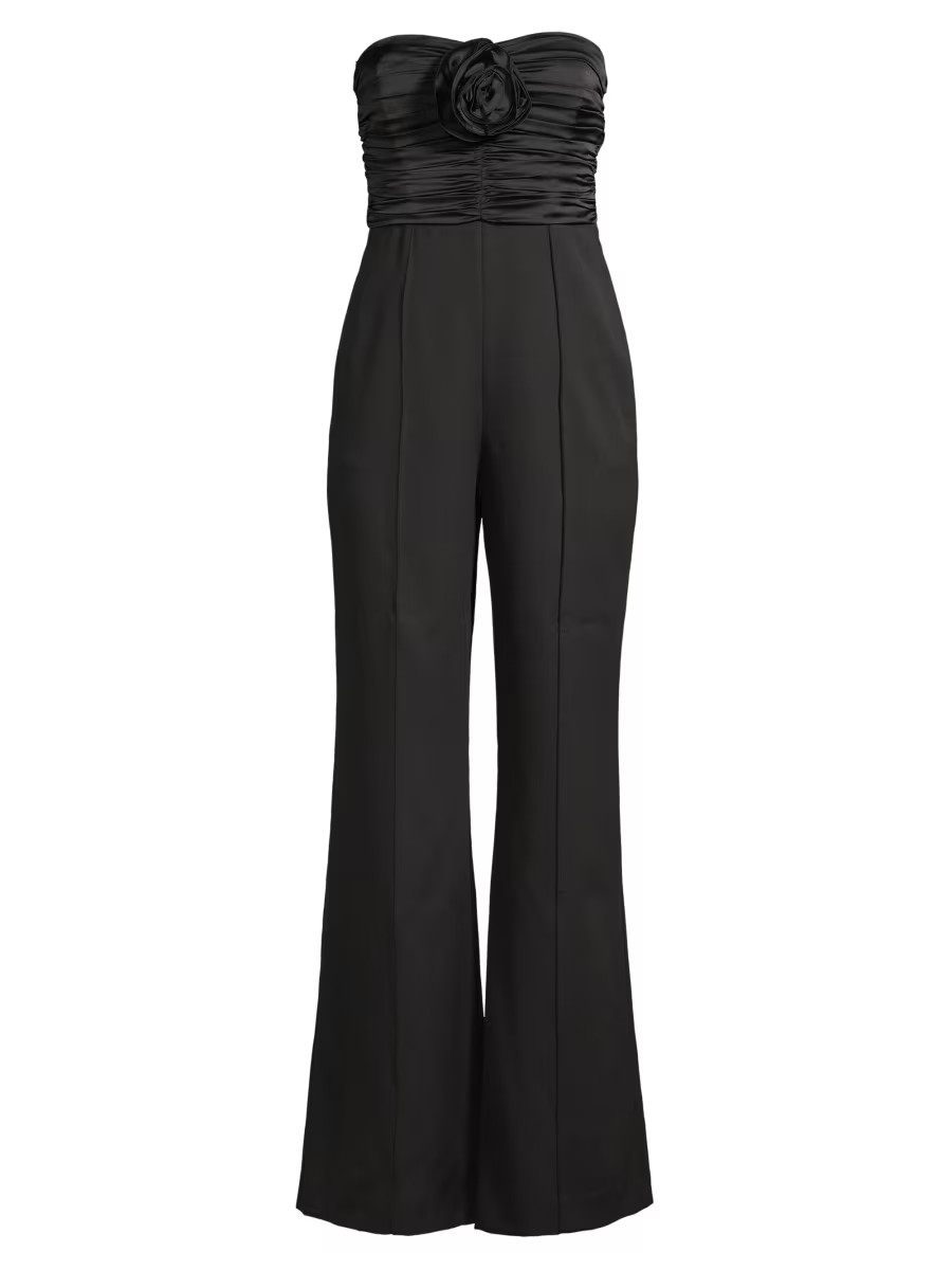 Shop Milly Saoirse Ruched Cady Flared Jumpsuit | Saks Fifth Avenue | Saks Fifth Avenue