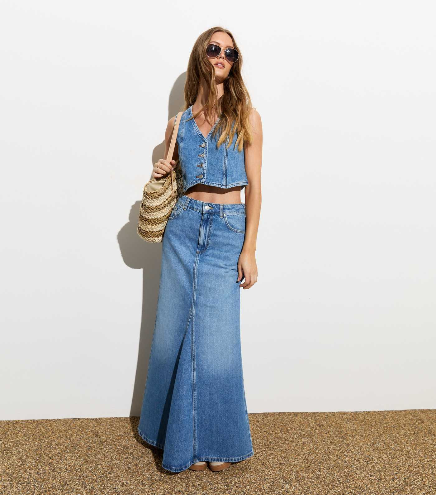 Blue Crop Denim Waistcoat  | New Look | New Look (UK)