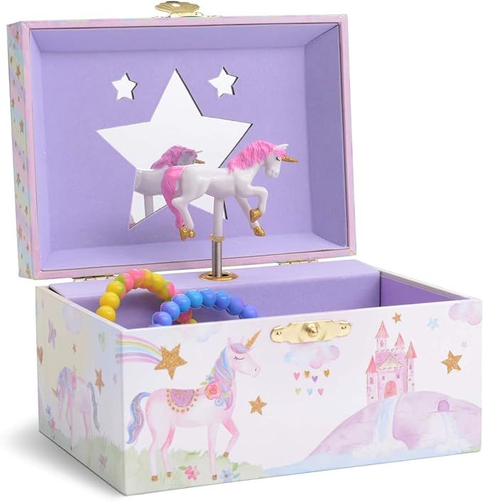 Jewelkeeper Girl's Musical Jewelry Storage Box with Spinning Unicorn, Glitter Rainbow and Stars D... | Amazon (US)
