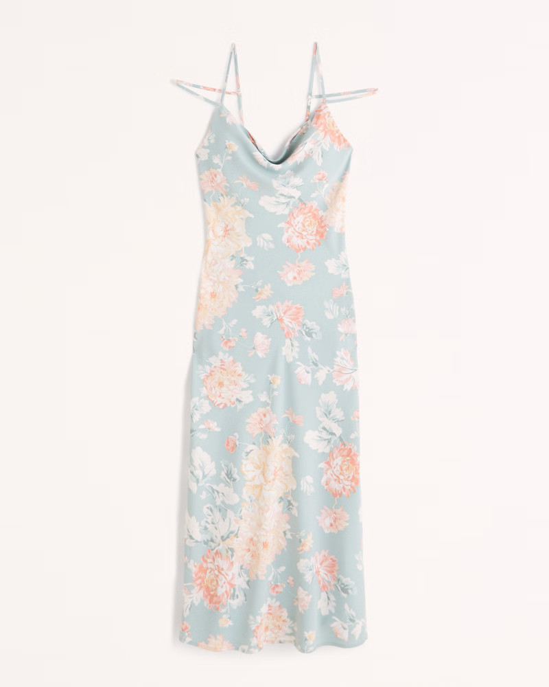 Abercrombie & Fitch Women's Cowl Neck Slip Maxi Dress in Green Print - Size XL PET | Abercrombie & Fitch (US)