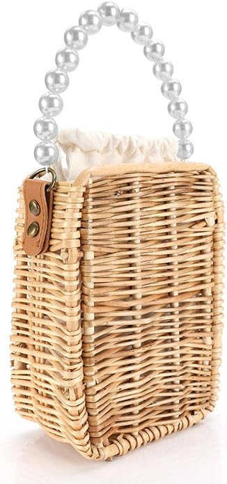 Handwoven Rattan Bag, welltop Woven Bag Pearl Bag, rattan bags for women, Bohemian Wicker Bag Vac... | Amazon (US)