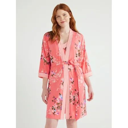 Joyspun Women s Knit Short Chemise and Sleepwear Robe Pajama Set Sizes S to 3X | Walmart (US)