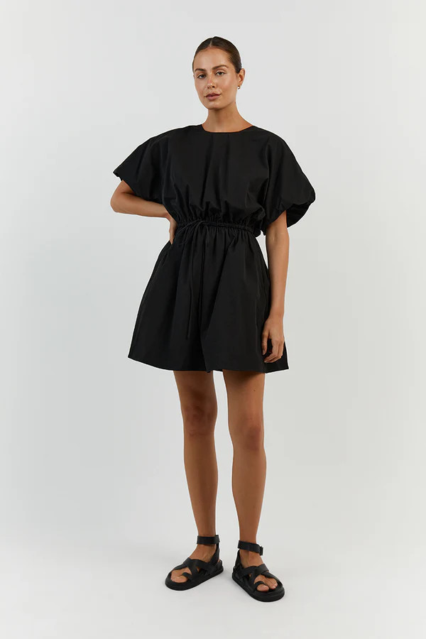 ELLA BLACK COTTON MINI DRESS | DISSH