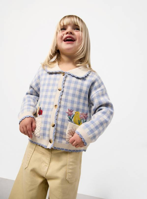 Blue Gingham Easter Print Collared Cardigan 3-4 years | Tu Clothing