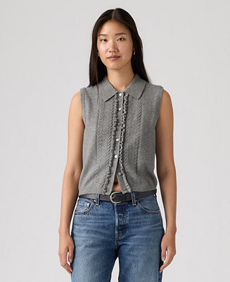 Premium Women's Super Soft Mini Ruffle-Sleeveless Collared Vest | Macy's