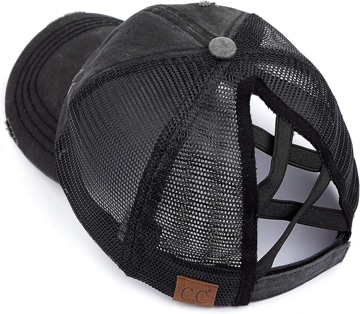 Funky Junque Criss Cross Hat Womens Baseball Cap Distressed Ponytail Messy Bun Trucker Ponycap | Amazon (US)