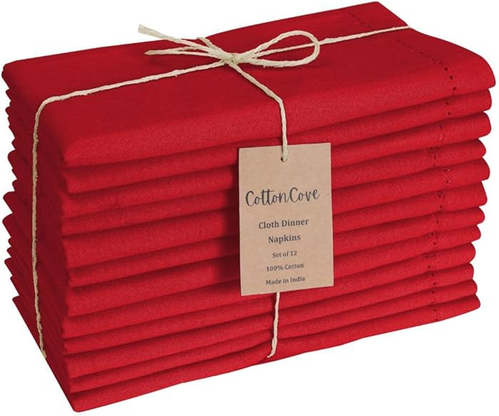Hemstitch Cloth Dinner Napkins Cotton Set of 12 - Soft Durable Washable - Ideal for Farmhouse Par... | Amazon (US)