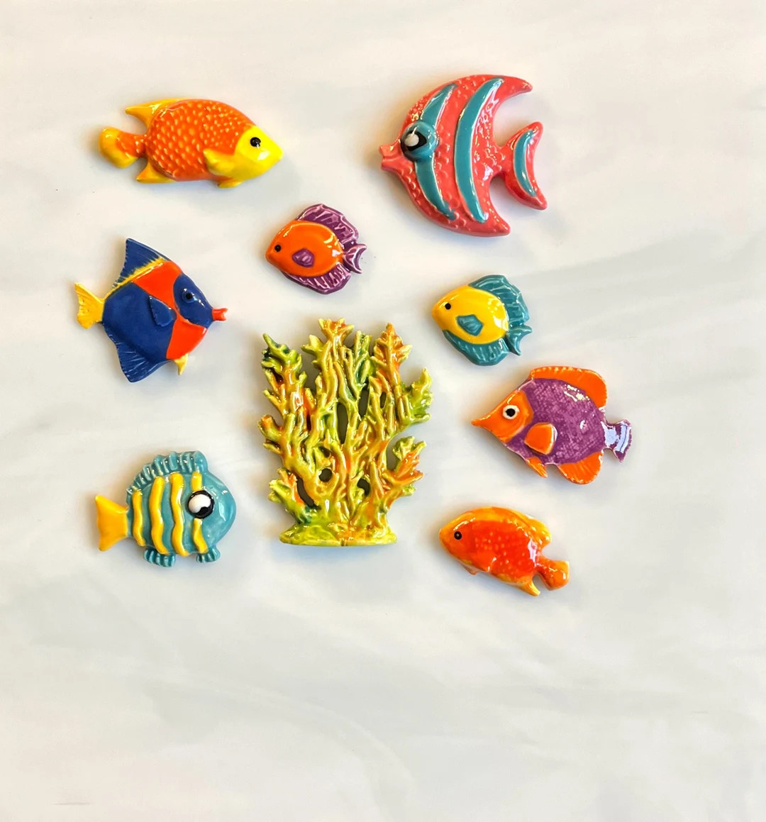Ceramic Fish and Coral Tiles, 9pcs, Variety Tropical Fish, Bright Colors, Ocean Sea, Mosaics and ... | Etsy (US)
