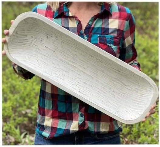 X-Large 23" White Dough Bowl, Hand-carved Mango Wood Tray, Rustic, Decorative, Hostess Gift, Farm... | Amazon (US)