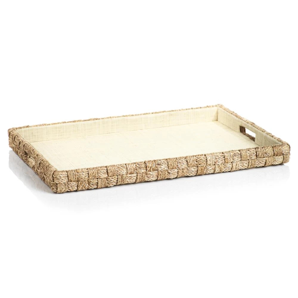 Clara Coastal Beach Brown Woven Abaca Rope Tray | Kathy Kuo Home
