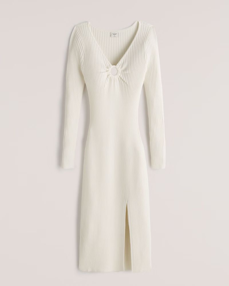 Abercrombie & Fitch Women's Long-Sleeve O-Ring Sweater Midi Dress in Off White - Size XL | Abercrombie & Fitch (US)