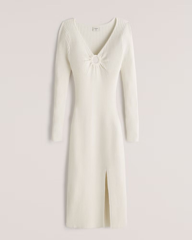 Abercrombie & Fitch Women's Long-Sleeve O-Ring Sweater Midi Dress in Off White - Size M PET | Abercrombie & Fitch (US)